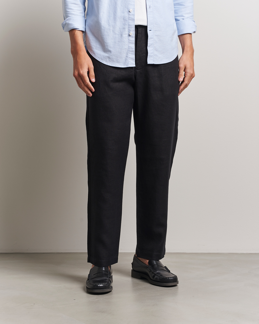 NN07 Aden Regular Fit Linen Trousers Black