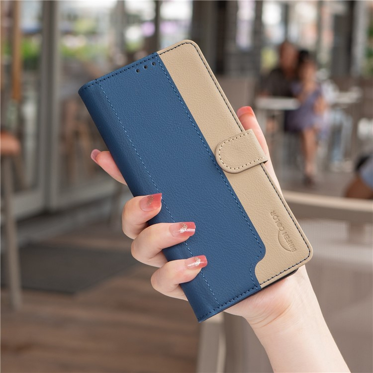 Samsung Galaxy S25 Ultra Leder Tasche Flip Cover (RFID Schutz) - Blau / Beige