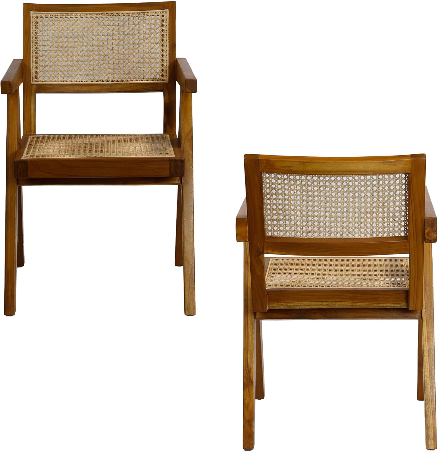 Casa Moro Esszimmerstuhl mit Armlehne, Stuhl Teakholz Rattan Braun Beige