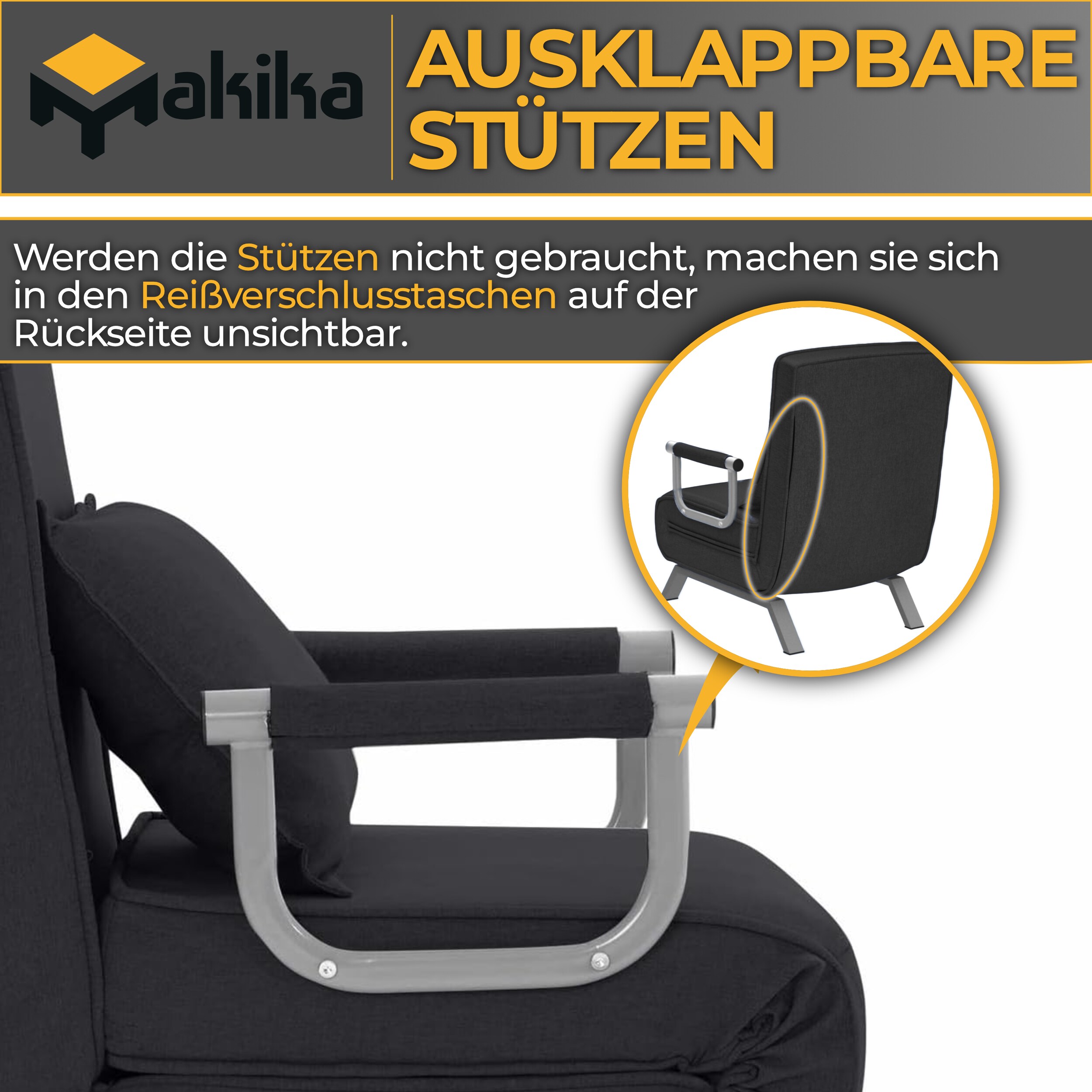 Makika Schlafsessel Schlafsofa Ted klappbar in Schwarz