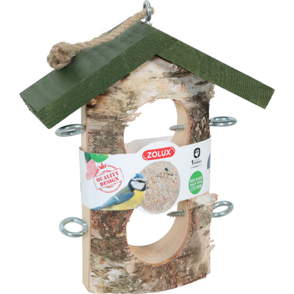 Support 2 boules de graisse en bois massif pour oiseaux