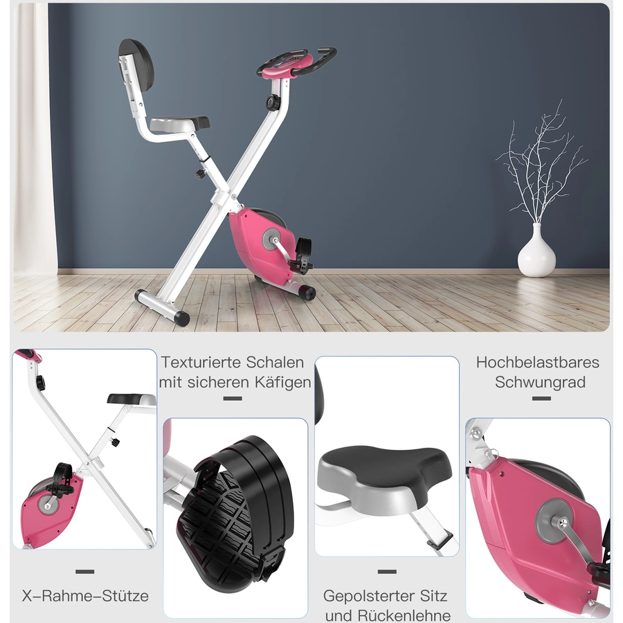 HOMCOM Fahrradtrainer mit Magnetwiderstand rosaweiß