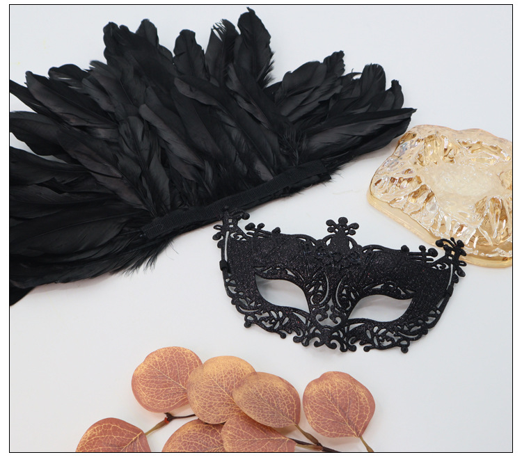 Venezianische Maske Fasnacht Halbmaske Kostüm Zubehör Motto Party Accessoire Halloween Foto Requisite Spitzenbordüre / Federn - Schwarz