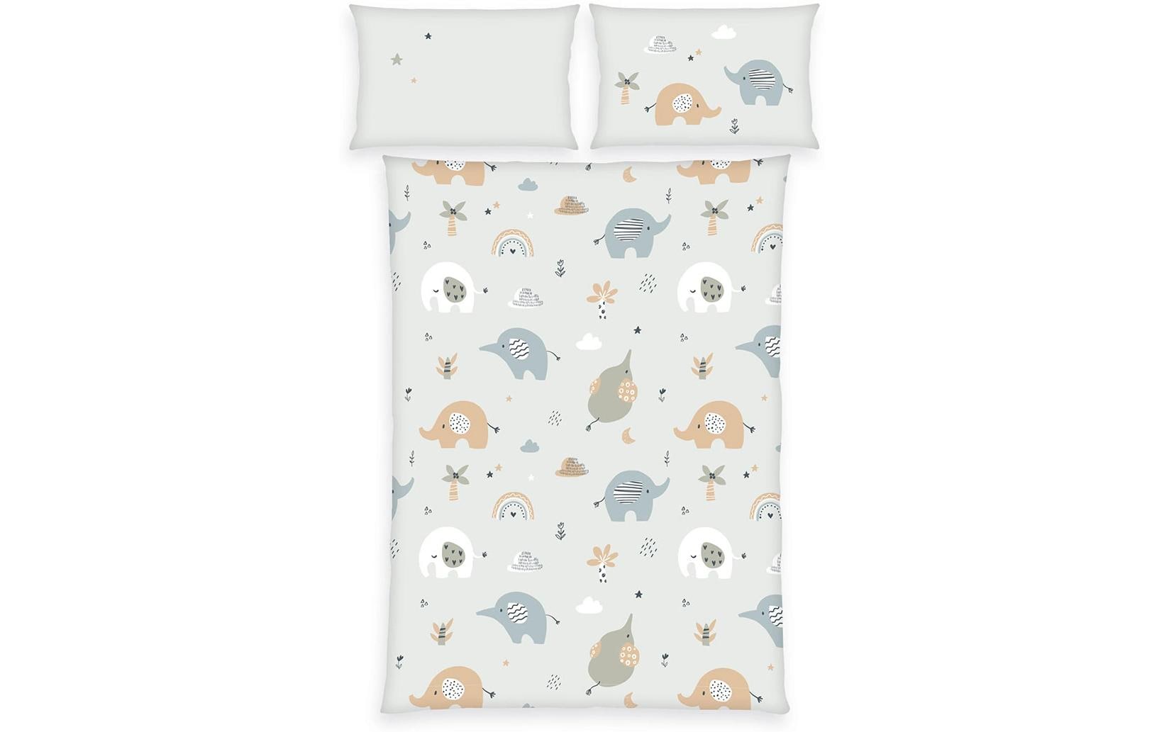 Kinderbettwäsche Elephants, 100 x 135 cm + 40 x 60 cmBettwäsche-Set für Kinder aus 100% Baumwolle