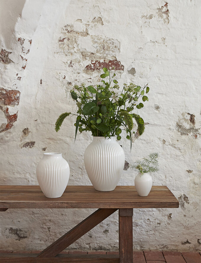 Knabstrup Keramik Knabstrup, vase, riller hvid, 12,5 cm Ripple white