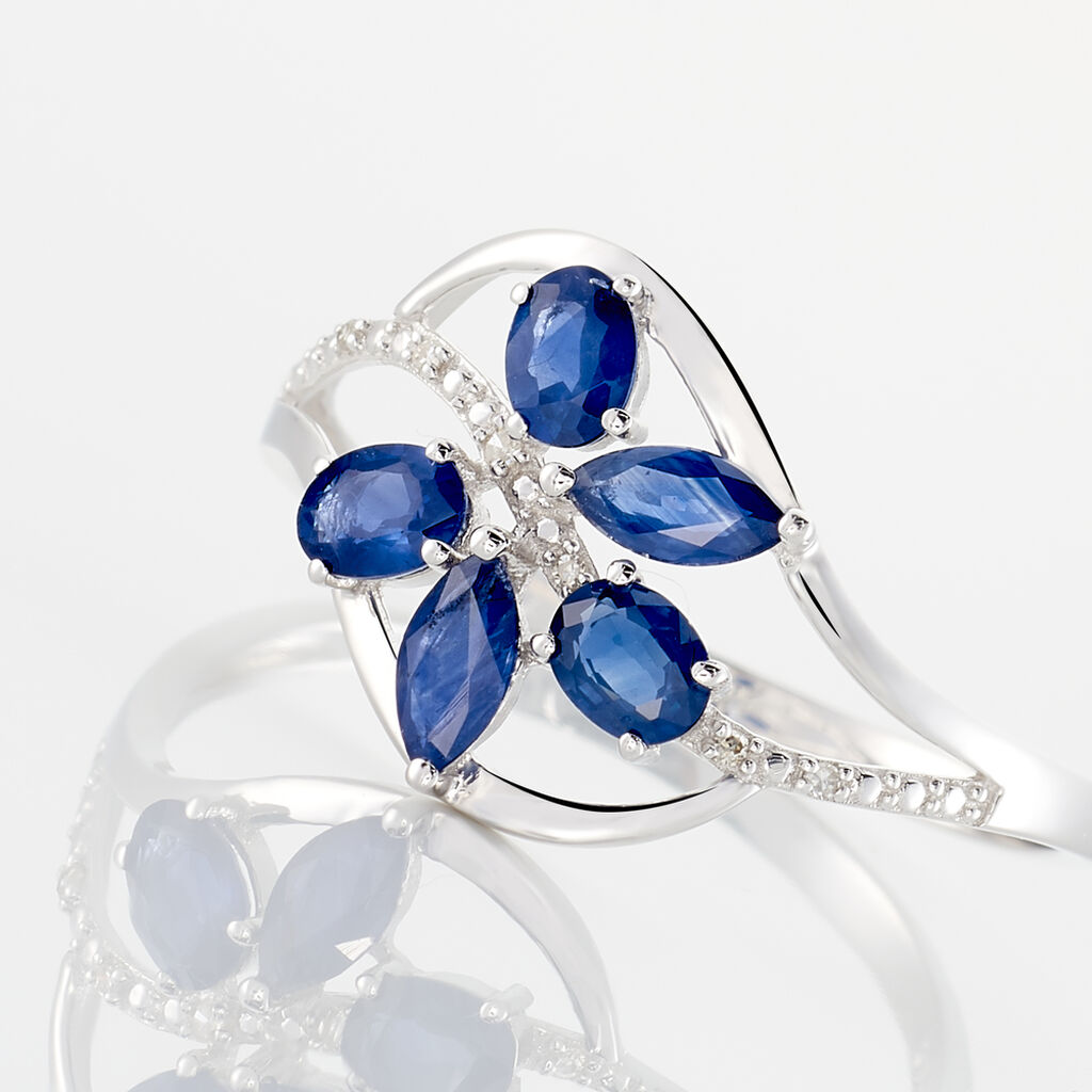 Bague Orchidee Or Blanc Saphir Diamant