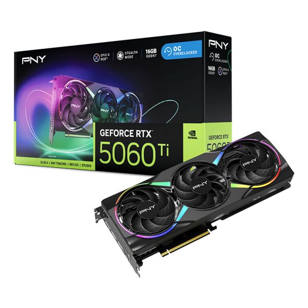 PNY GeForce RTX 5060 Ti EPIC-X RGB Overclocked Triple Fan 16GB GDDR7 Reflex 2 RTX AI DLSS4