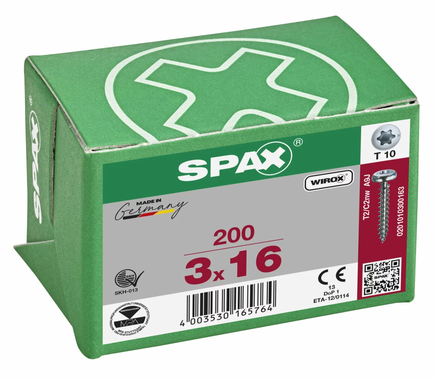 SPAX-S 201010300163 Universele schroef, Bolkop, 3 x 16, Voldraad, T-STAR plus TX10, S-punt - WIROX - 200 stuks