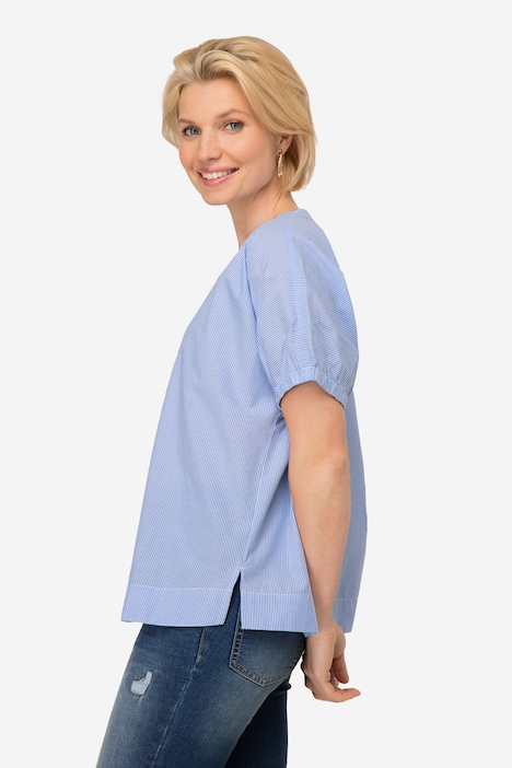 Streifenbluse, oversized, Robben Print, Halbarm