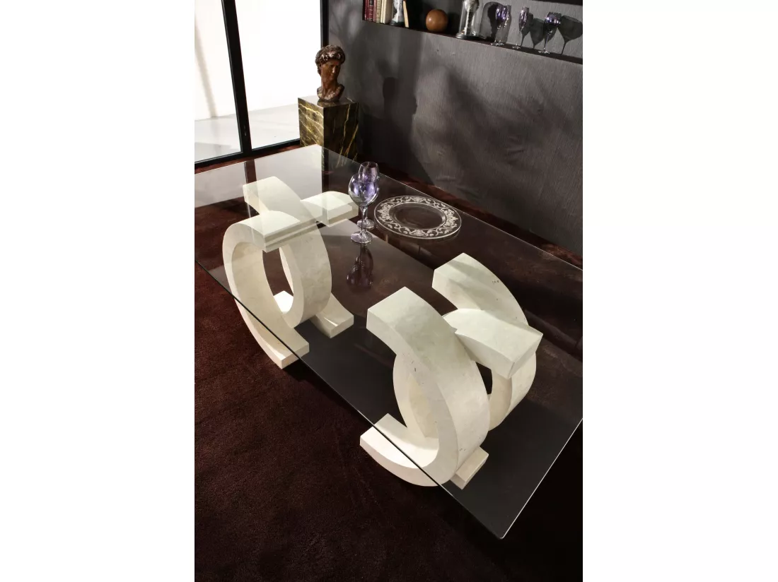 Olimpia Table fixe (180 x 100 Transparent) en verre trempé beige