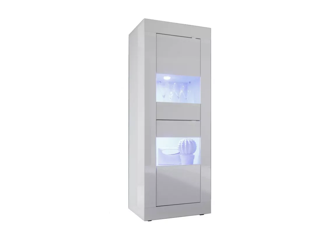 Vitrine à LED 2 portes bois laqué blanc brillant Assic