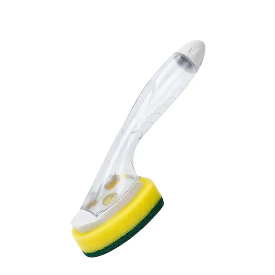(23x6cm) Abwasch Bürste mit Spülmittel Spender Küchen Gadget Reinigungs Schwamm   Ersatzkopf - Transparent
