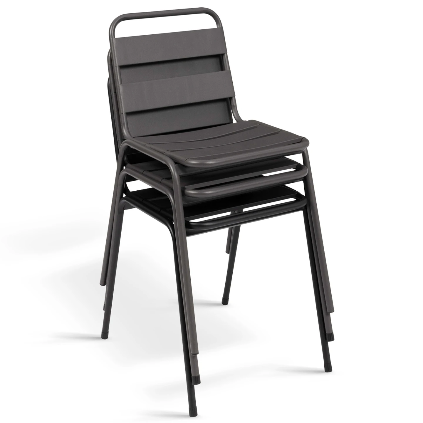 Salon de jardin VALENCIA en acier table 180 cm et 6 chaises empilables gris anthracite