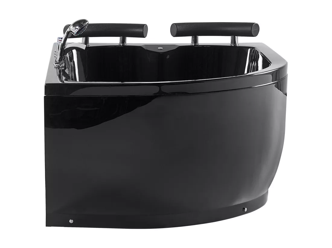 Baignoire angle droite noire 158 x 113 cm avec LED PARADISO