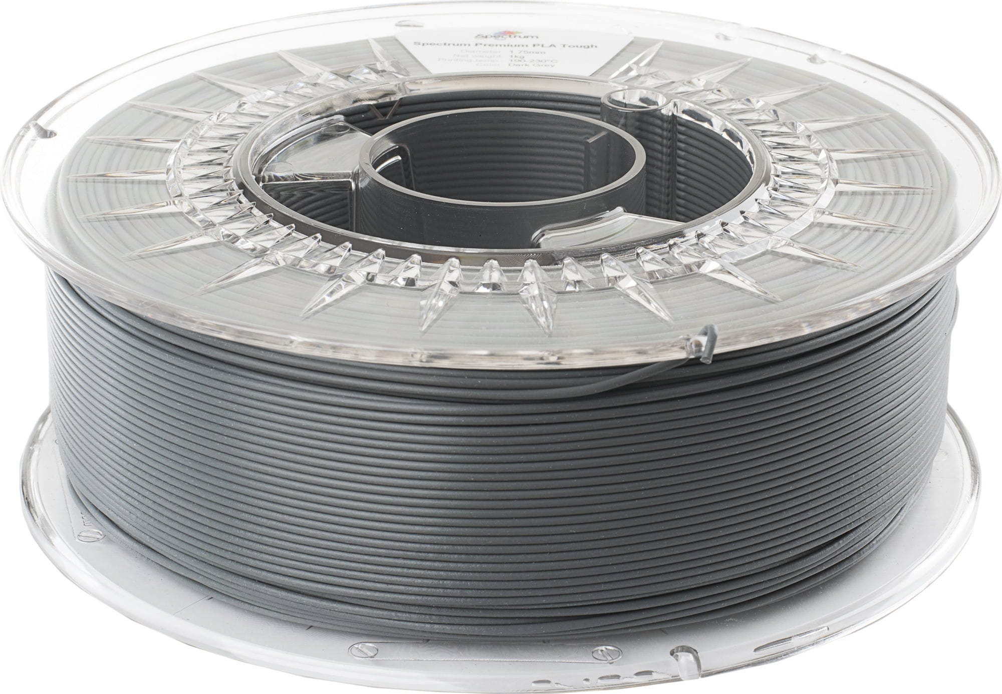 Spectrum  PLA Tough Dark Grey, 1,75 mm (1.000 g)    Modifiziertes PLA als gute ABS Alternative in Dunkelgrau
