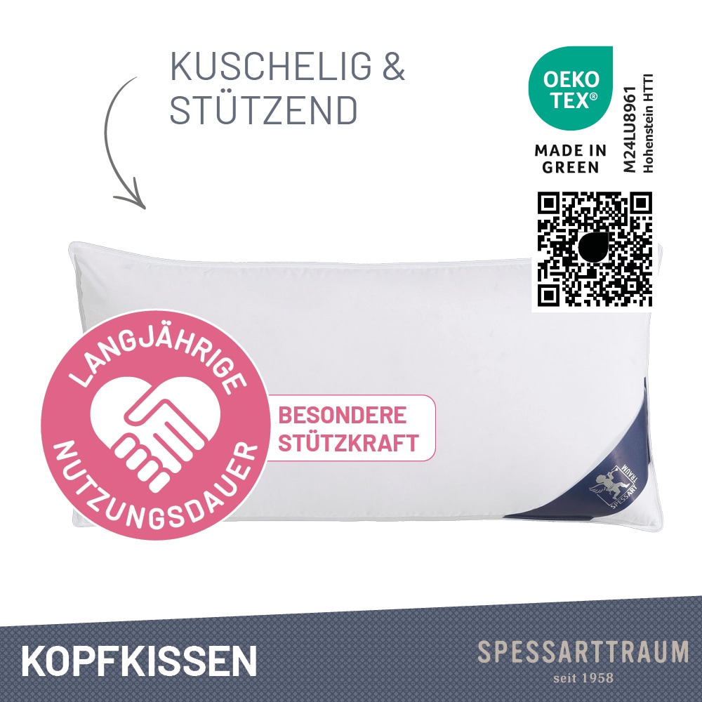SPESSARTTRAUM 3-Kammer-Kopfkissen »Exklusiv, Kissen ist made in Germany« Füllung: 90Daunen10FedernKlasse1DownpasszertifiziertAussenkammern 1 Stk. tlg. gute Stützkraft, Seitenschläfer & Rückenschläfer