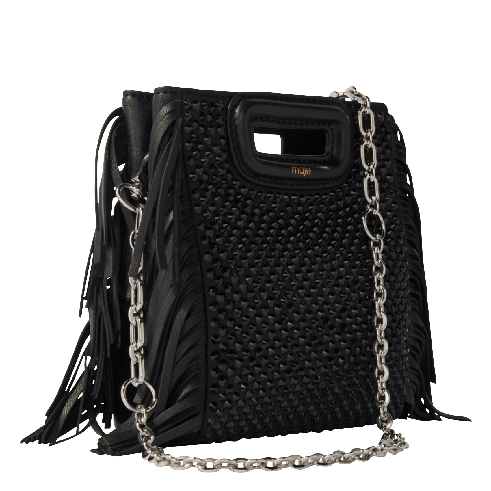 M MINI - Sac bandoulière à strass et franges | Noir