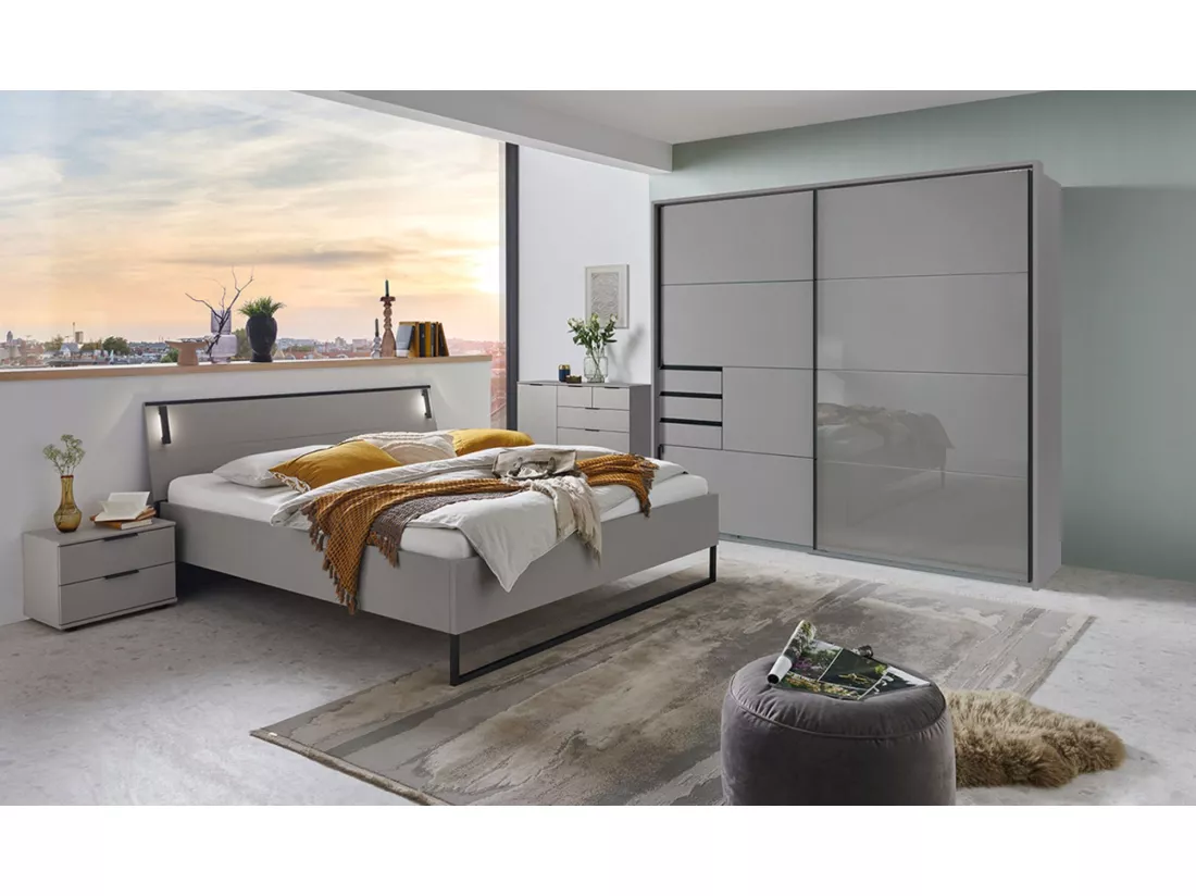 Chambre à coucher complète adulte ( lit adulte 180 x 200 cm + chevet+ commode de rangement + Armoire)