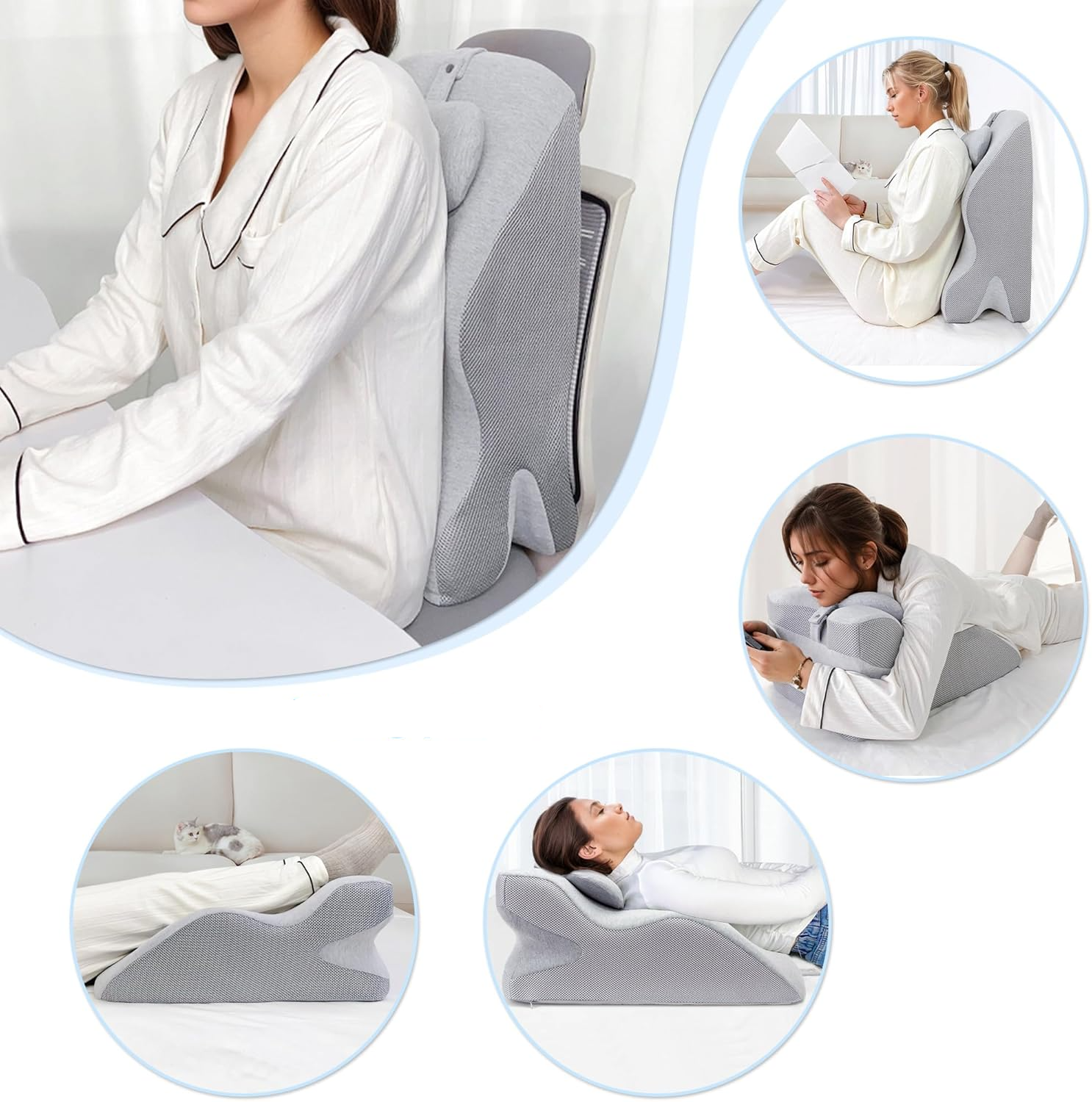 (60x36) Memory Foam Lese Kissen Ergonomische Rückenstütze Bauchlagekissen mit Nackenstütze - Grau