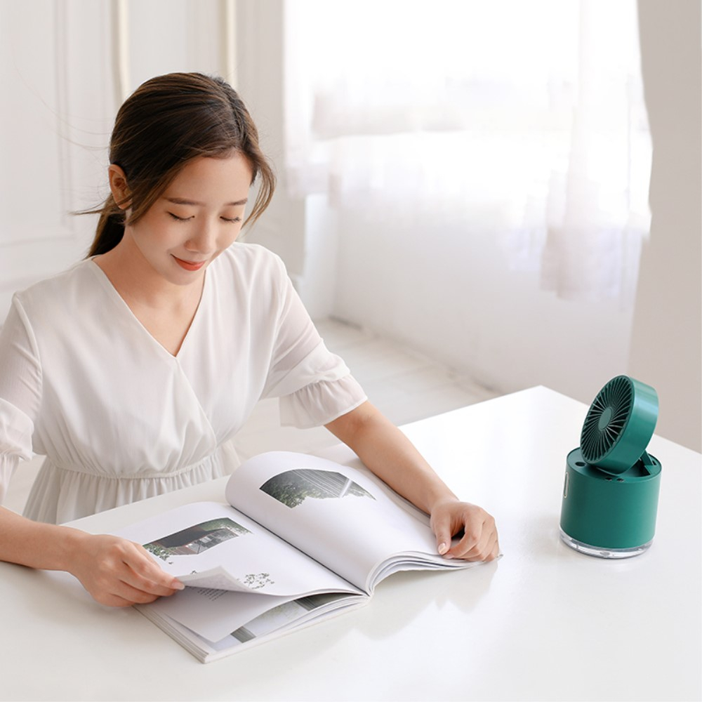 (Ø11cm) 2in1 USB Ventilator Faltbarer Raum Luftbefeuchter Wiederaufladbar 4000mAh   3 Geschwindigkeits Modis - Weiss