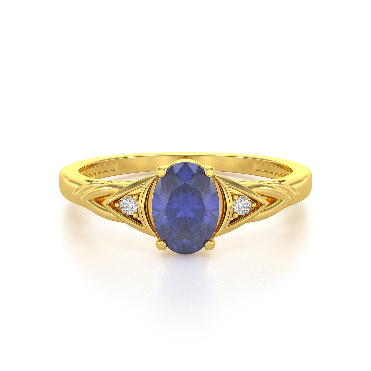 Bague ADEN Or 585 Jaune Tanzanite et diamants 2grs