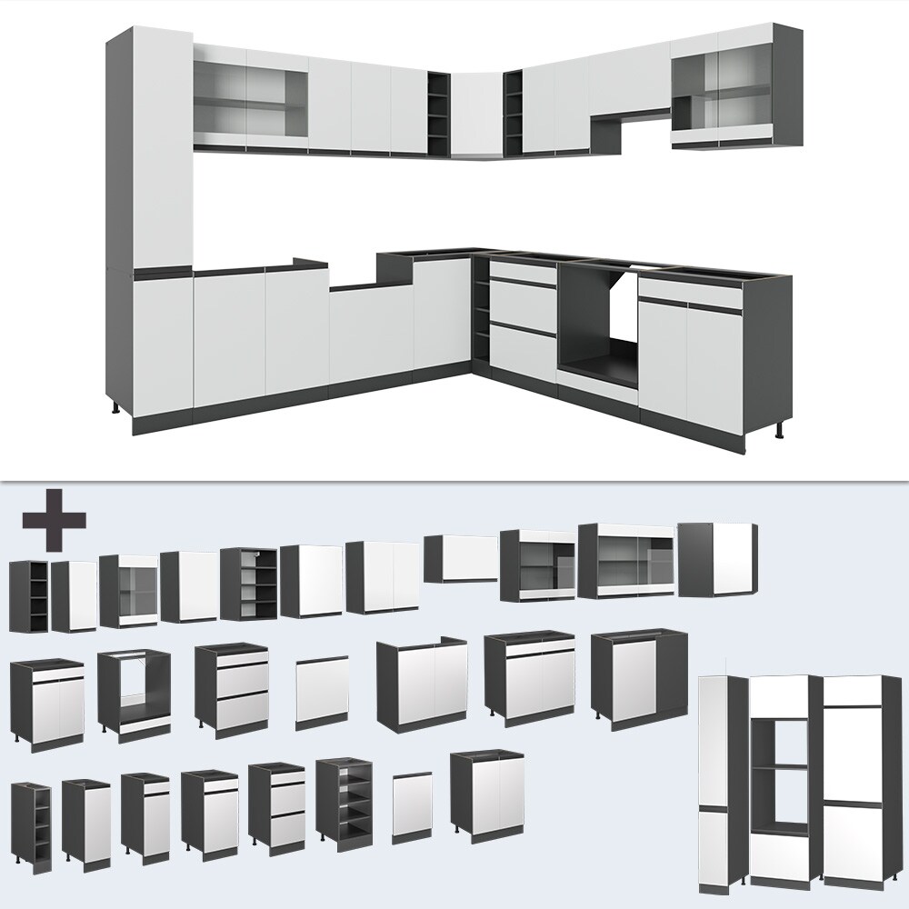 Vicco Eckküche Küchenblock Einbauküche R-Line J-Shape Anthrazit Weiß 277x257 cm modern Küchenschränke Küchenmöbel