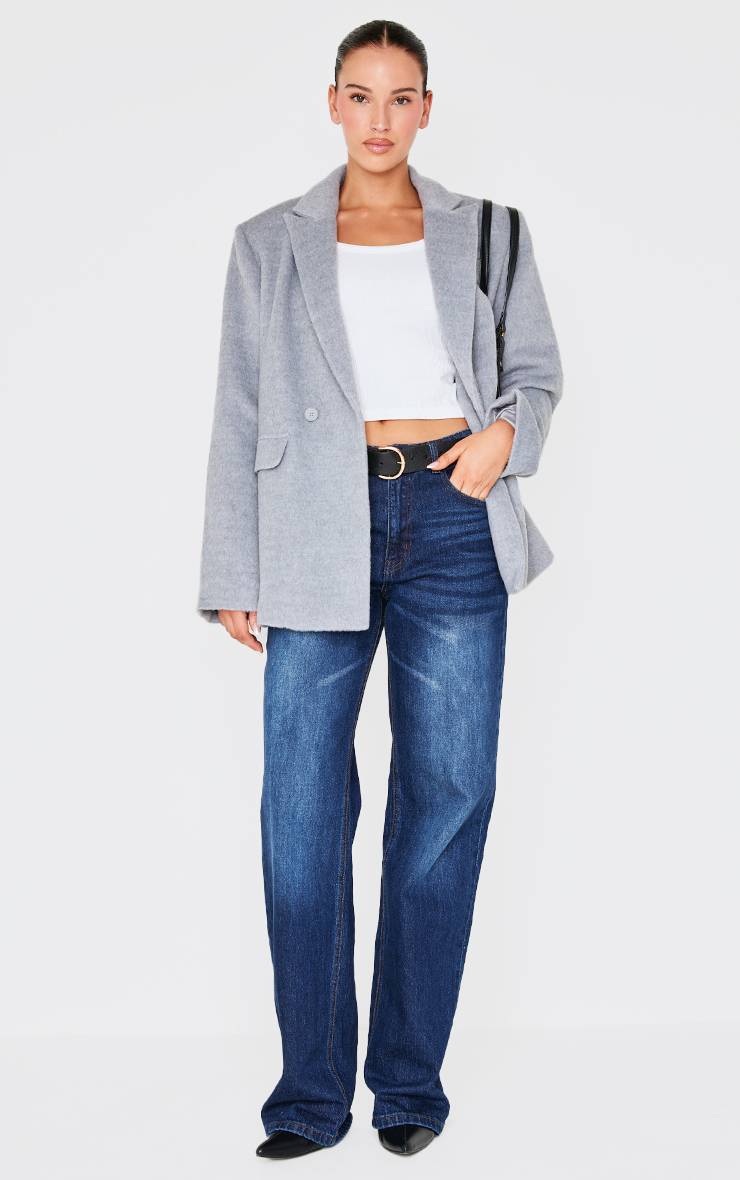 Gris Blazer Oversize Aspect Laine Texturé
