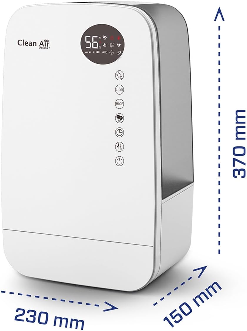 Luftbefeuchter mit Ionisator und Aromatherapie - Clean Air Optima CA-607W Smart - Befeuchtungsleistung max. 480 ml/h - Wassertankinhalt 5,5 Liter - Geeignet für Räume bis 65m²/160 m³