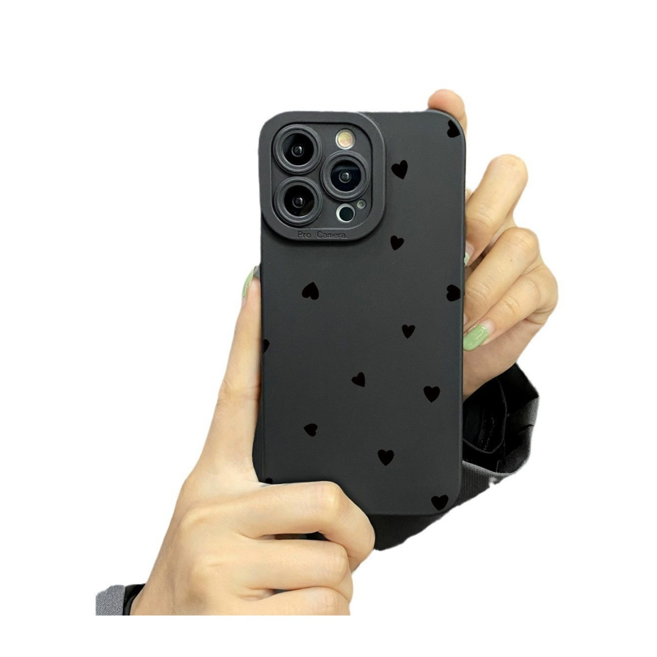 iPhone 15 Silikon Case Hülle mit Kameraschutz Herzen Herzen - Schwarz