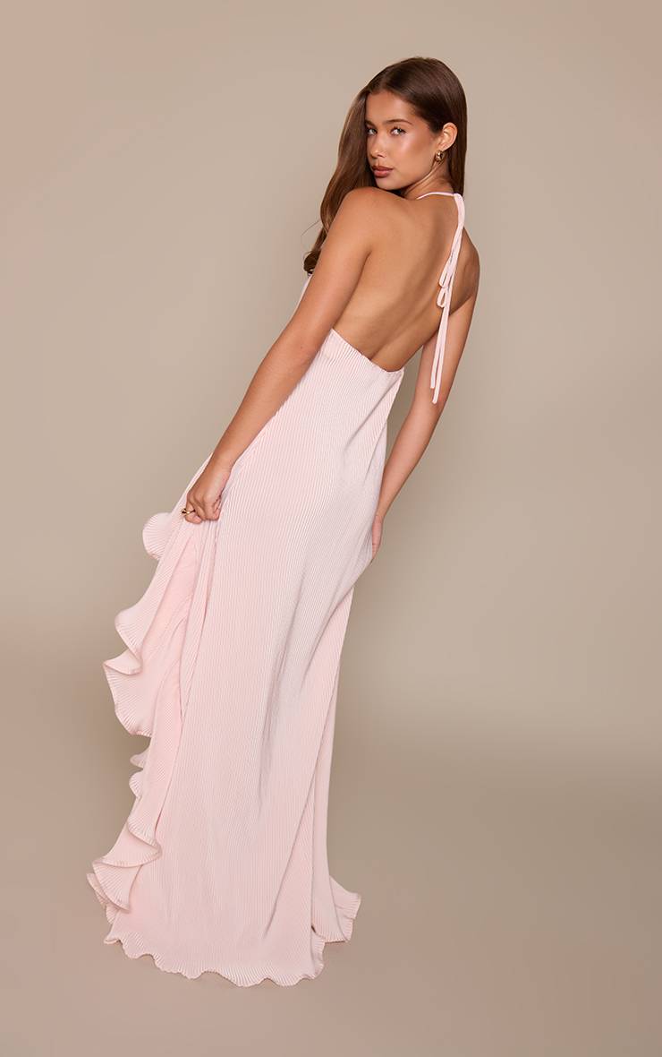 Rose Bébé Robe Longue En Satin Plissé Avec Détail De Volants