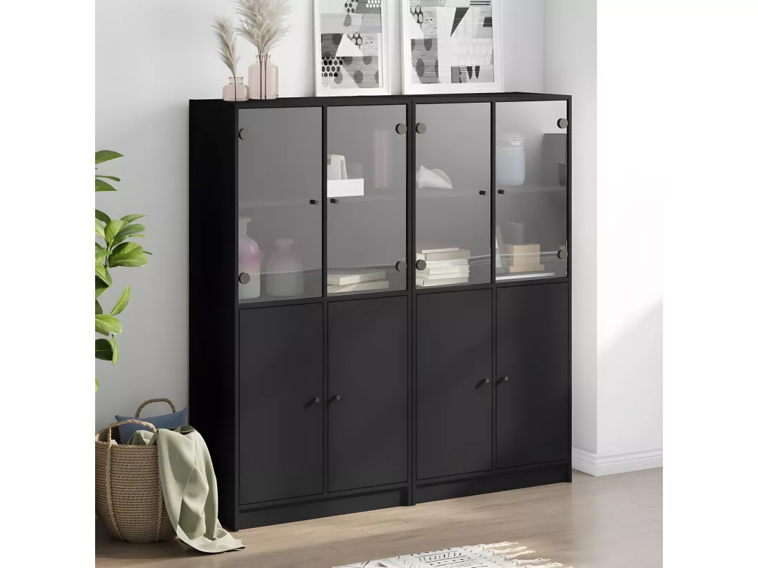 Bibliothèque avec portes noir 136x37x142 cm bois d'ingénierie
