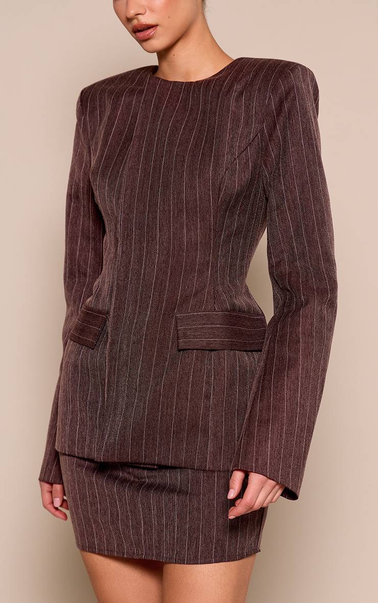 Marron Blazer Structuré En Tissu Tissé