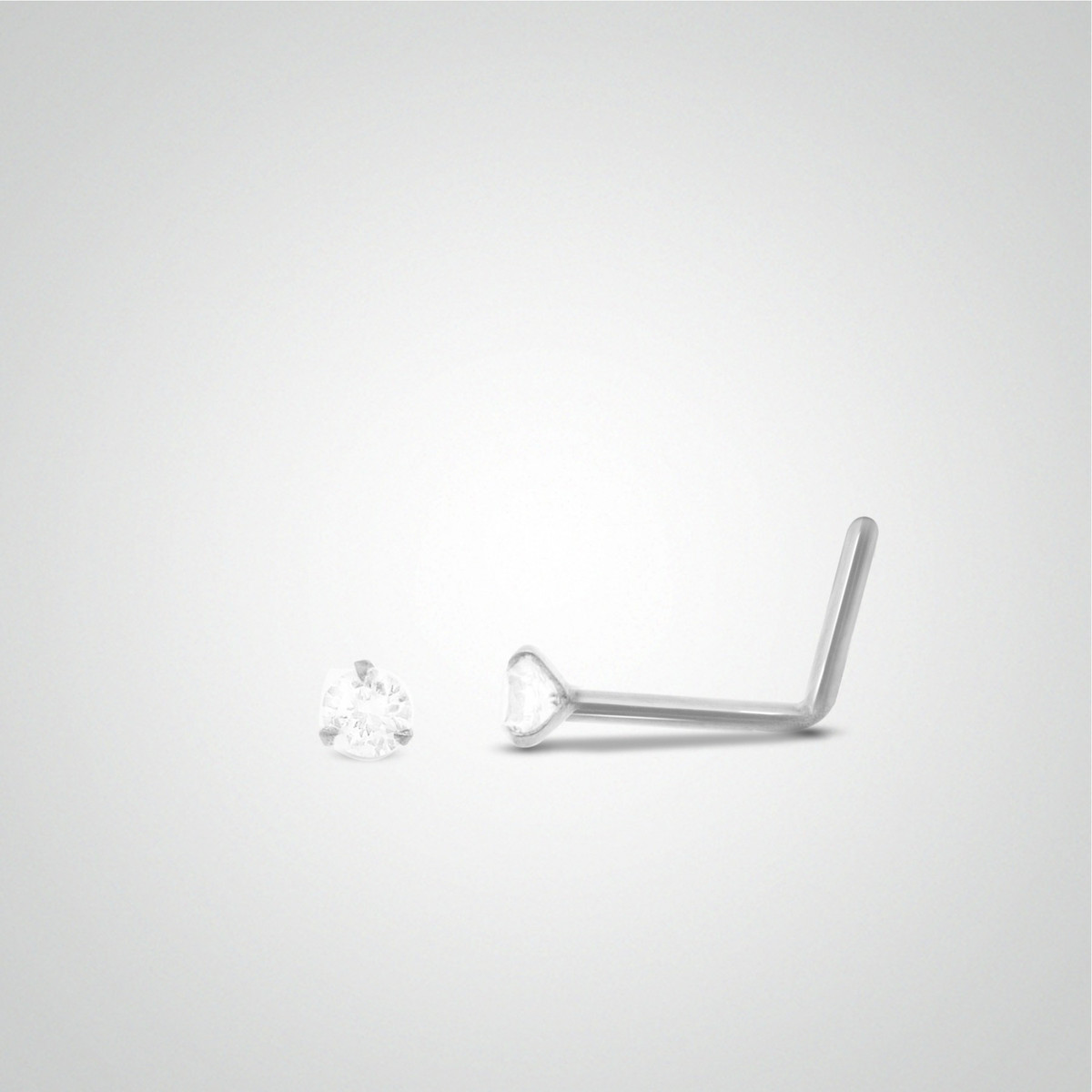 Piercing de nez diamant 0,05carats or blanc barre pliée