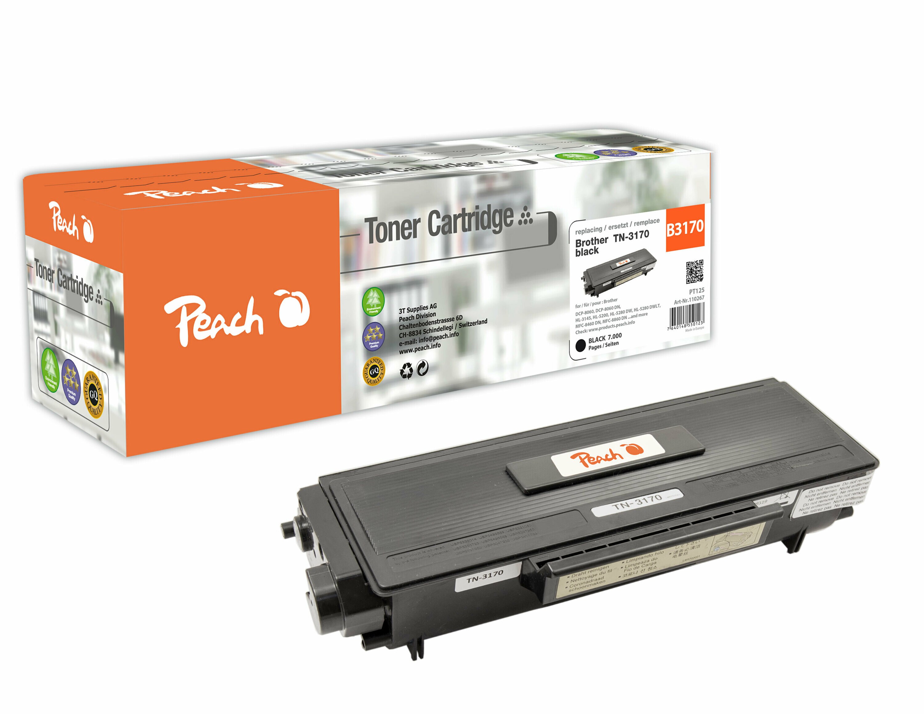 Peach B3170Toner XL bk ersetzt Brother TN-3170 für z.B. Brother DCP -8060, Brother DCP -8065 DN, Brother HL -5200, Brother HL -5240 (wiederaufbereitet)