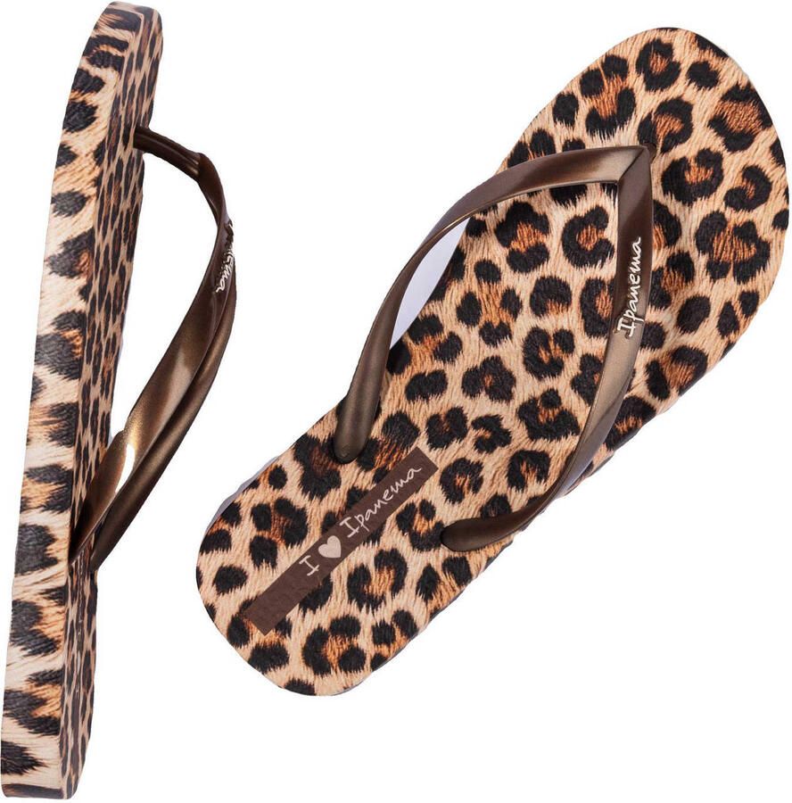 Ipanema teenslippers met panterprint bruin beige