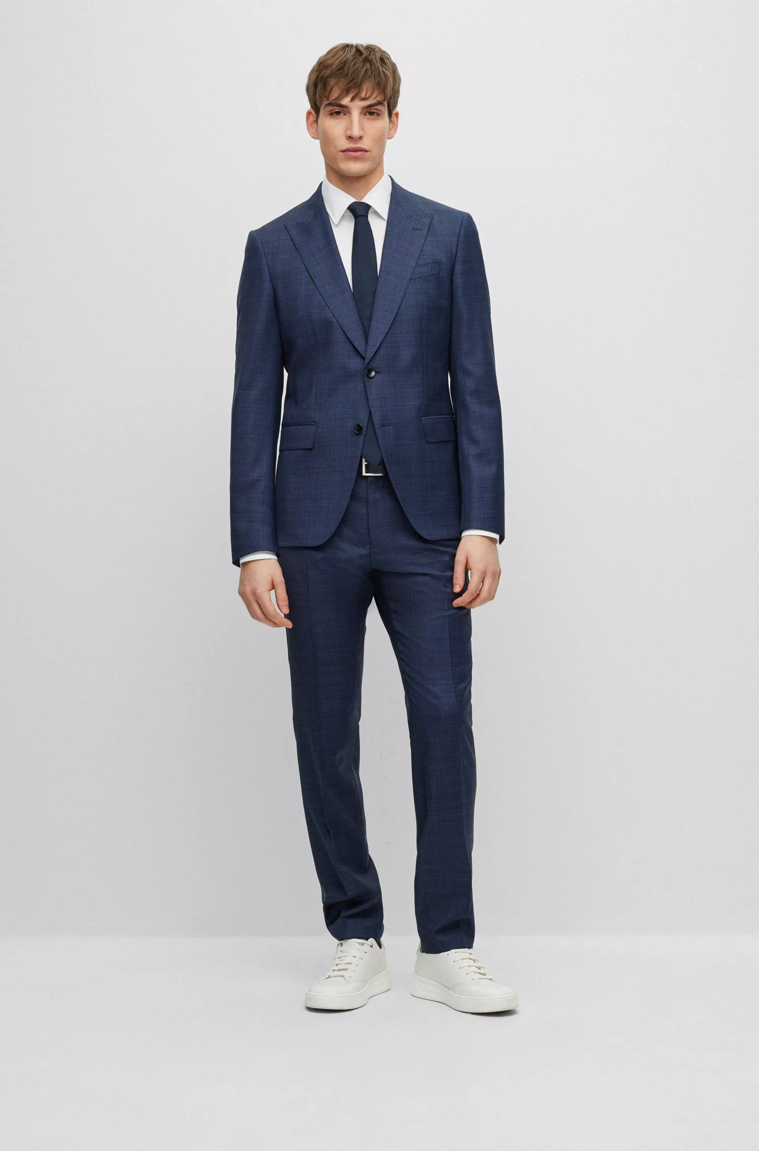 Terno BOSS preto slim fit em lã elástica estampada