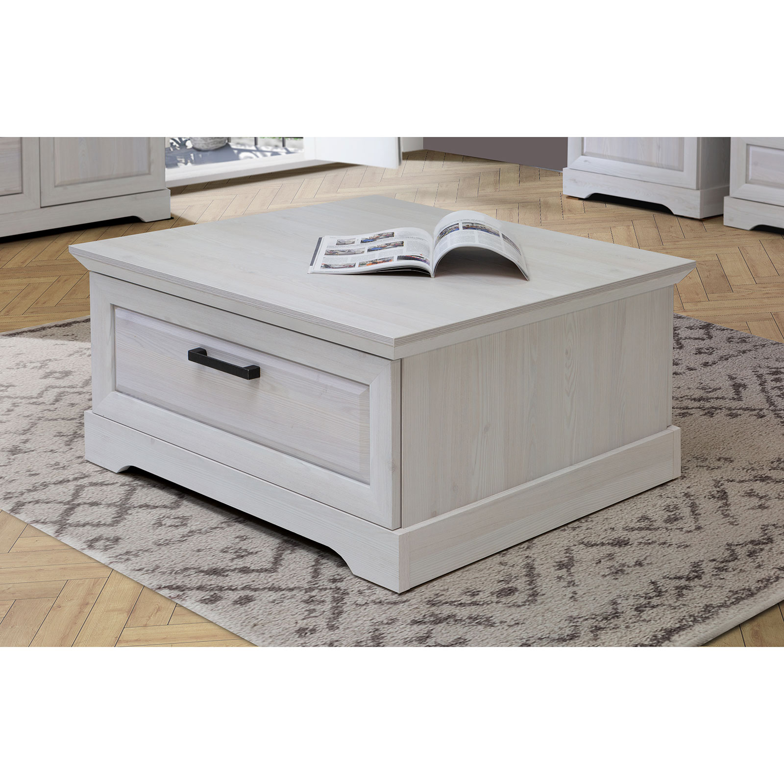 Couchtisch - Sibiu Lärche weiß - Soft-Close - 86 cm breit