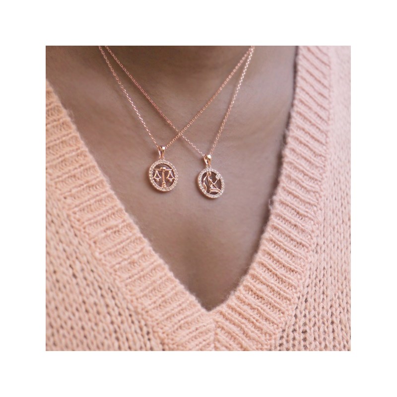 Pendentif Zodiaque Vierge - Or Rosé et Cristal