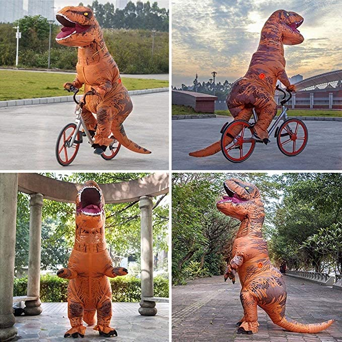 (160-170cm) Fasnachts Erwachsenen Kostüm Aufblasbare Dinosaurier Verkleidung für Motto Partys / Halloween (Batteriebetrieben) - Braun