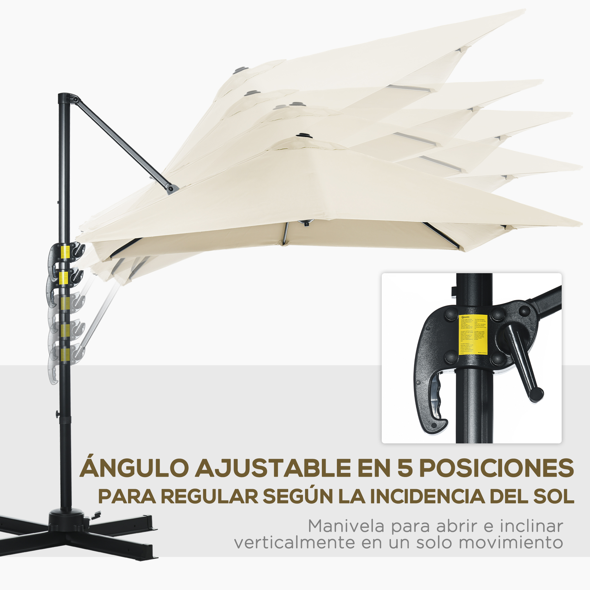 Guarda-sol de jardim Outsunny Cream