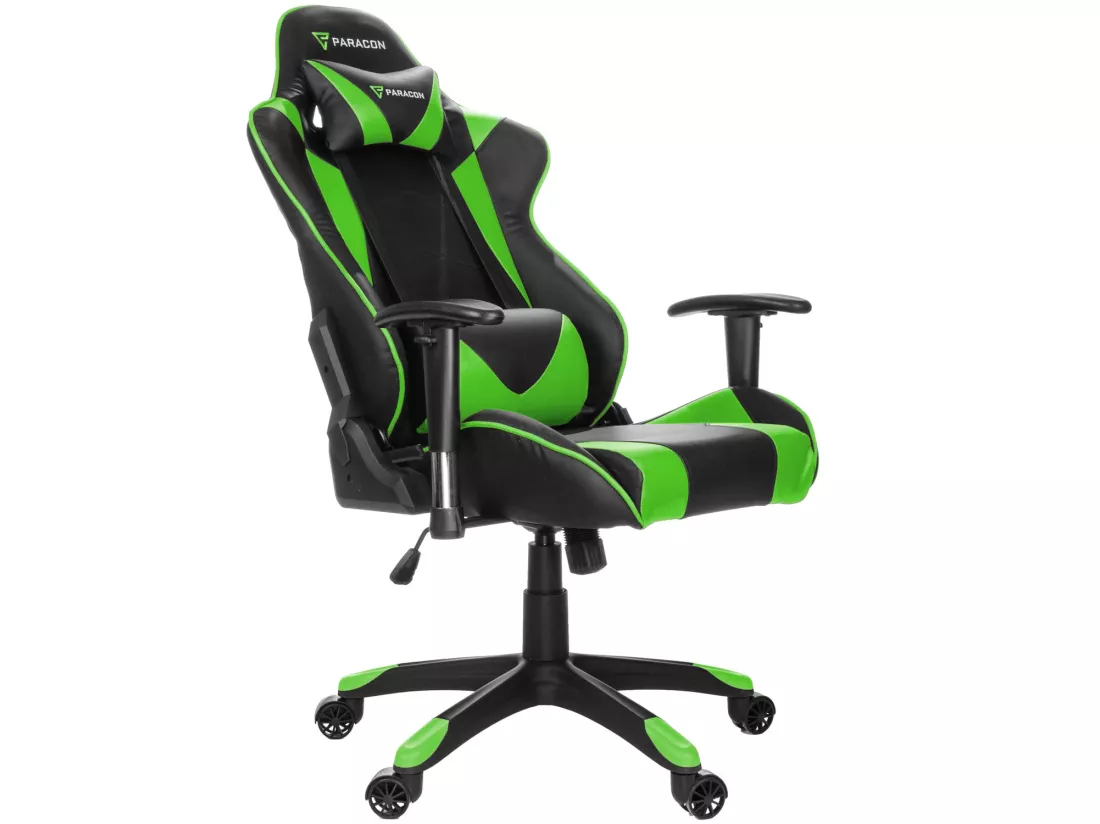 Paracon Knight Fauteuil de gamer avec oreiller cervical et soutien lombaire, vert.