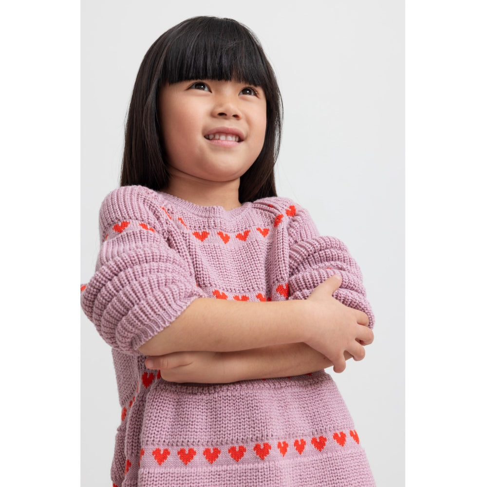 Køb MarMar Light Cotton Wool Pattern Soft Berry Hearts Daso Strik Kjole