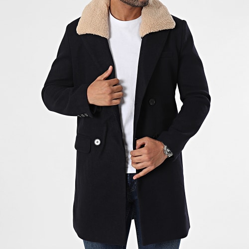 Manteau Col Mouton Bleu Marine
