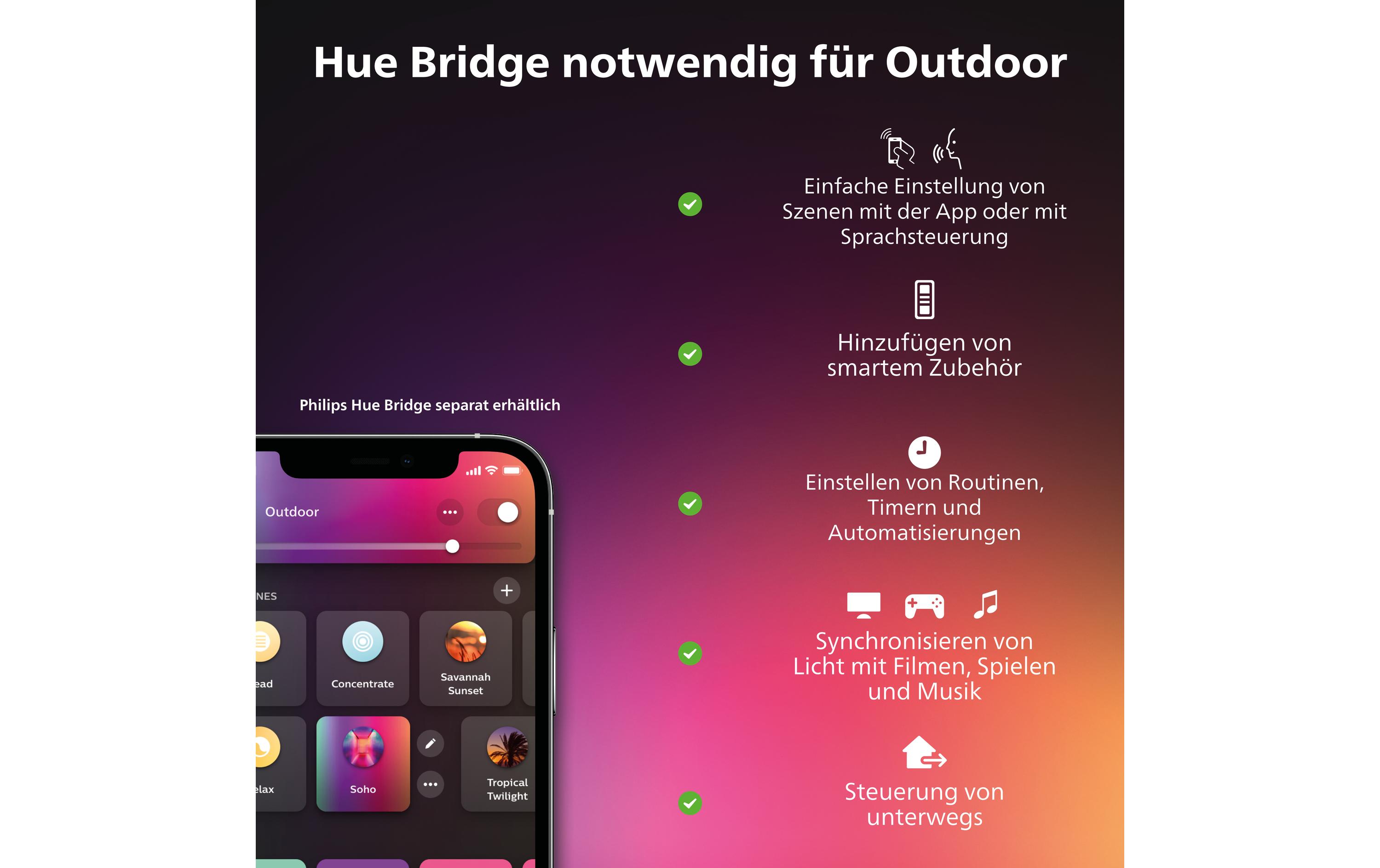 White & Color Ambiance Outdoor Impress Wandl. schwarz NV<br>Aussenleuchte Impress Hue WACA LV EU