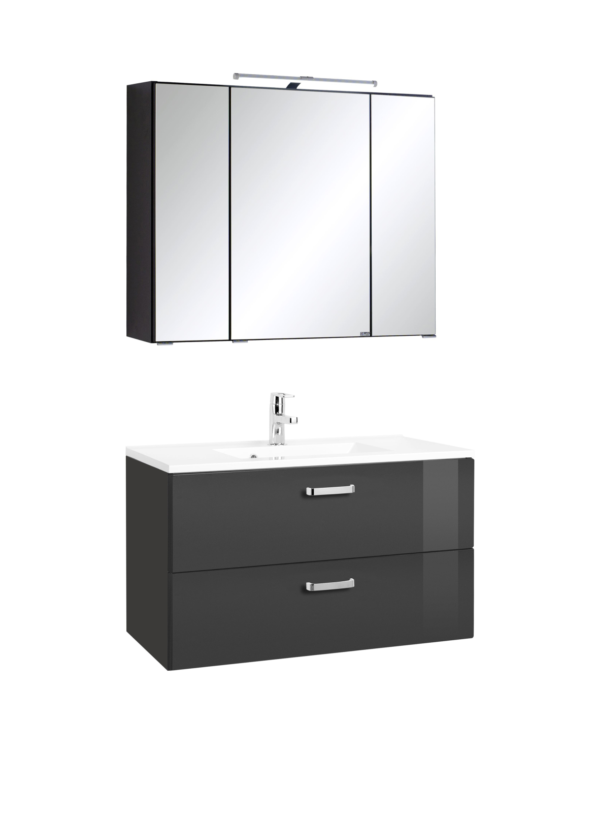 2-teiliges Badmöbel-Set BOLOGNA - grau Hochglanz-grafitgrau - 80 cm breit