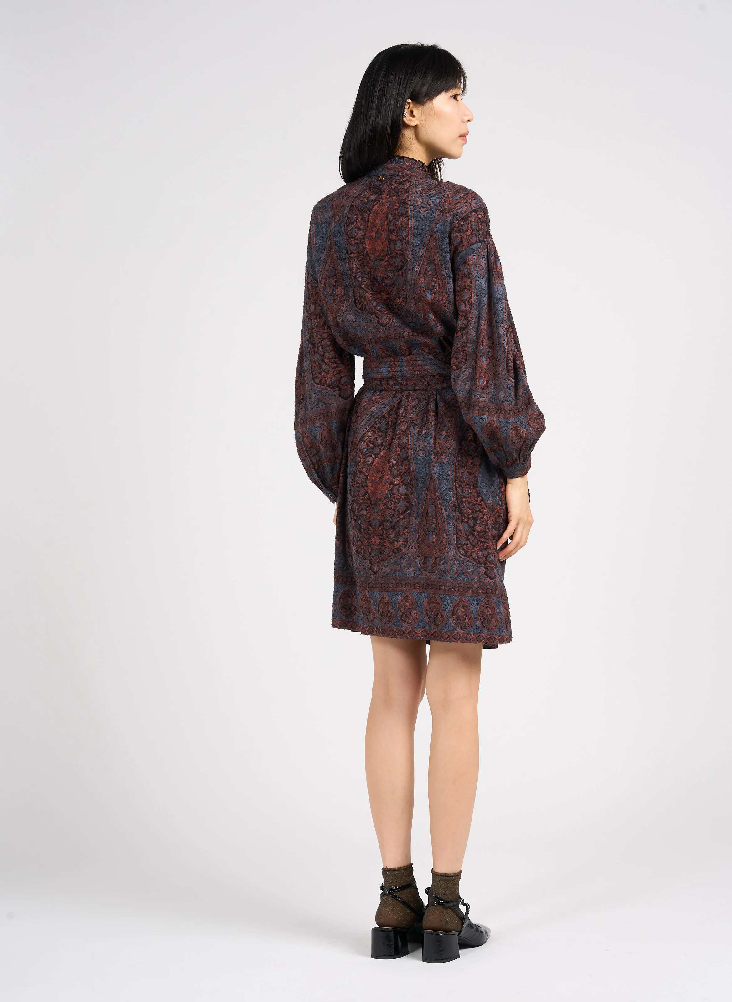 TAJARO - Robe midi droite col montant en coton | Noir