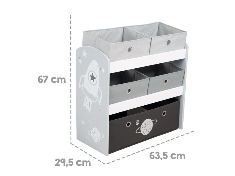 roba Regal Rakete mit Aufbewahrungsboxen Grau Spielzeugregal mit 5 Stoffboxen