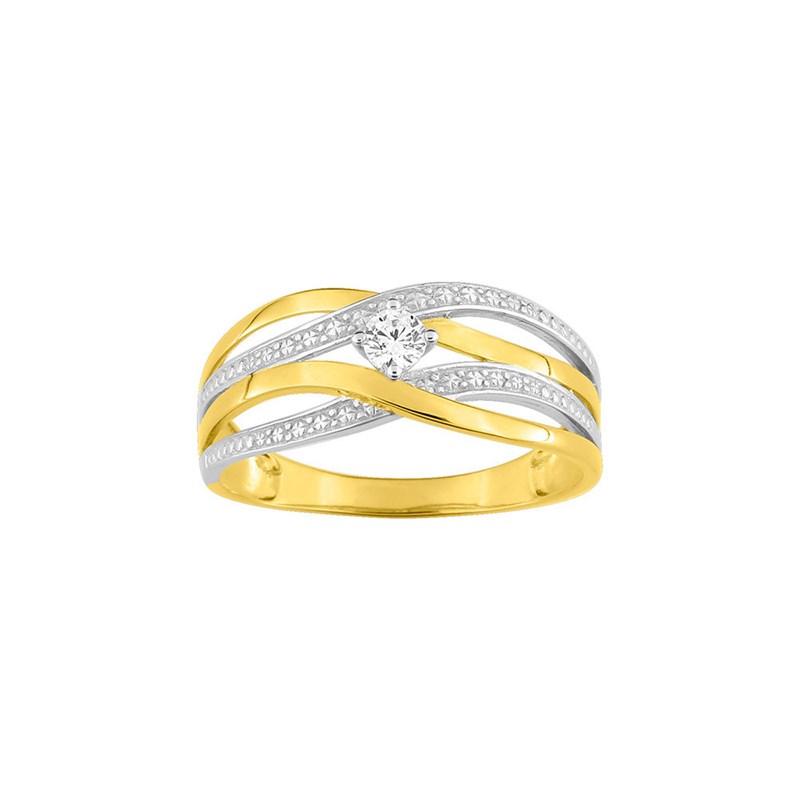 Bague Femme - bicolore - Oxyde de zirconium - Or 9 Carats