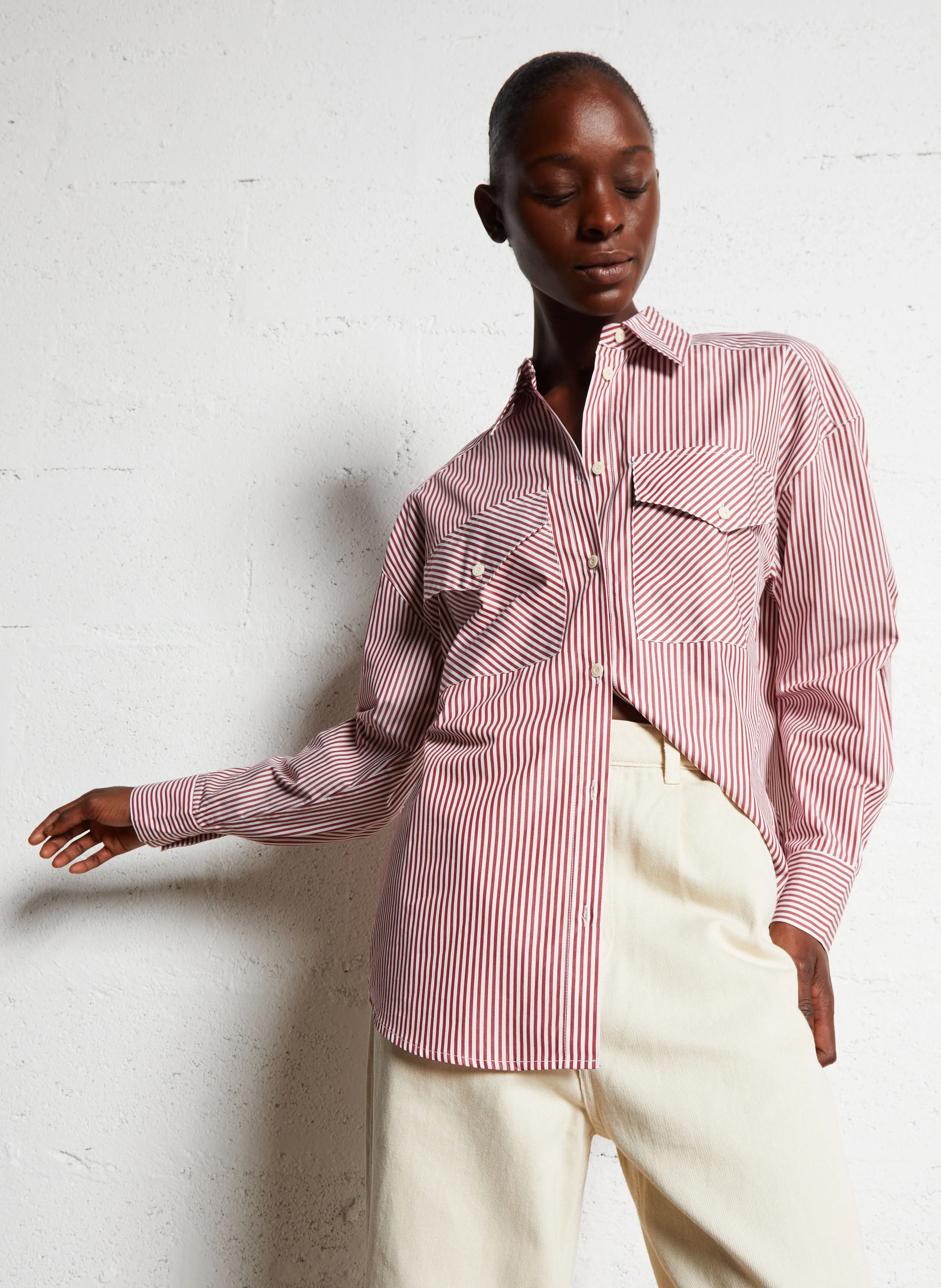 ANDRE - Chemise ample col classique rayée en coton | Rouge