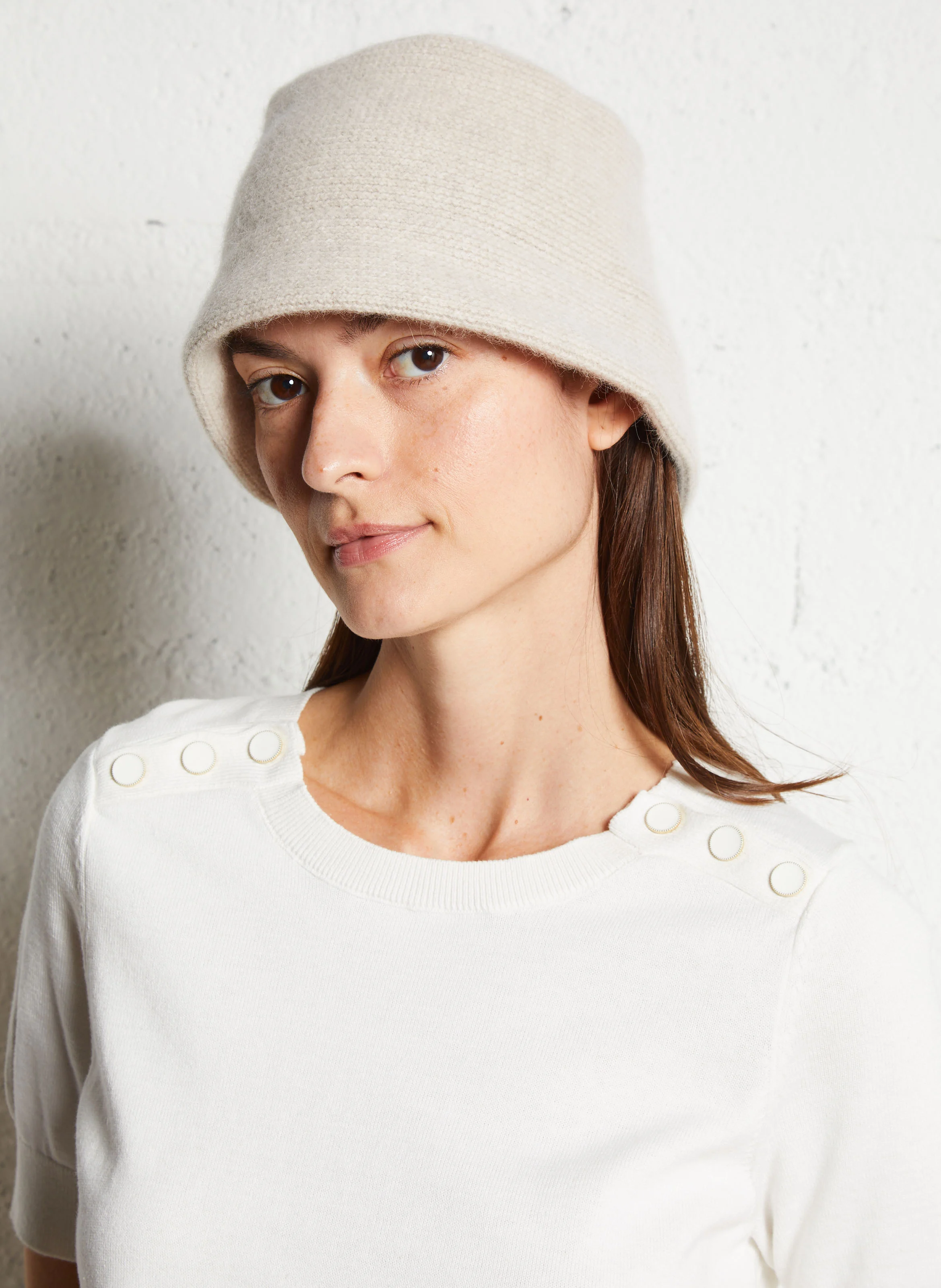 MAYA - Pull droit manches courtes en coton| Beige